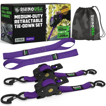 Retractable Ratchet Straps (select 2 pack or 4 pack) - Medium Duty Self Retracting Tie Down Straps for Truck, Cargo Trailer
