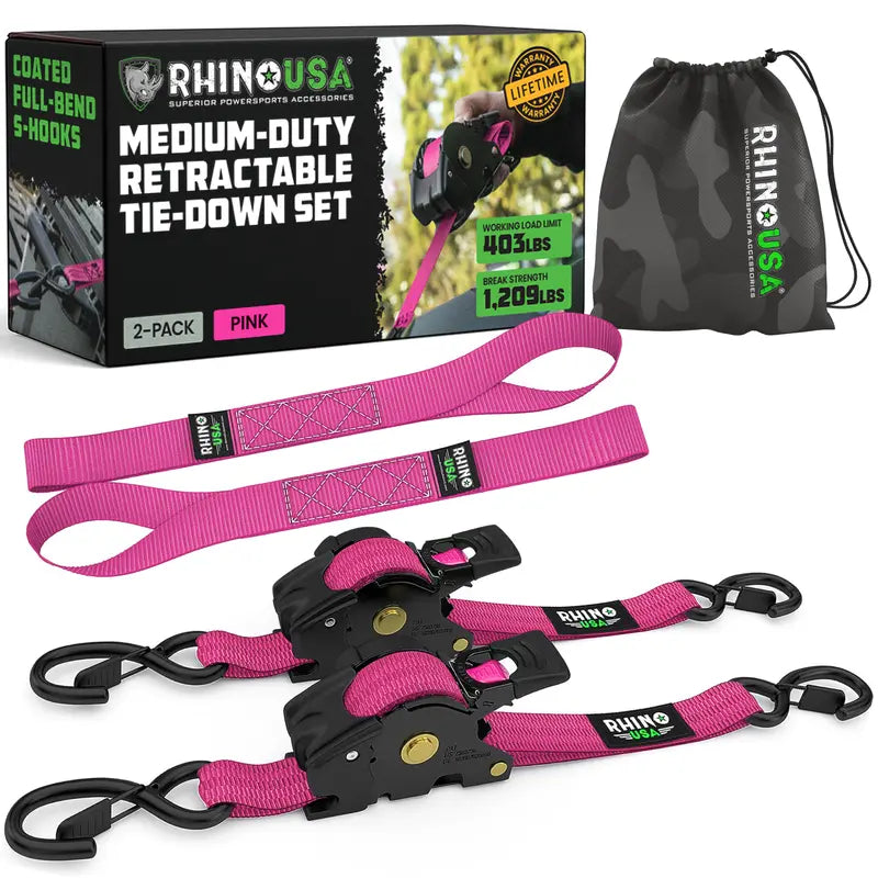 Retractable Ratchet Straps (select 2 pack or 4 pack) - Medium Duty Self Retracting Tie Down Straps for Truck, Cargo Trailer