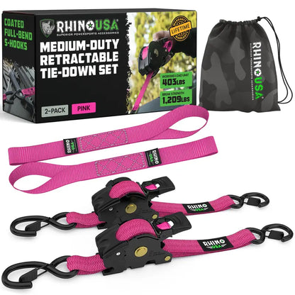 Retractable Ratchet Straps (select 2 pack or 4 pack) - Medium Duty Self Retracting Tie Down Straps for Truck, Cargo Trailer