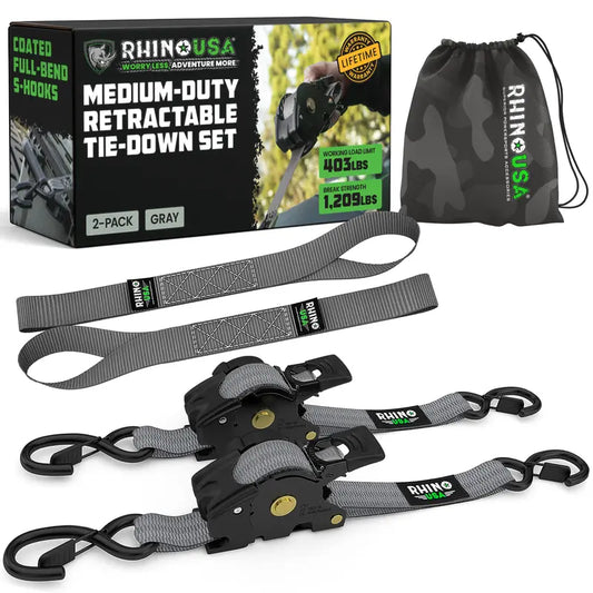 Retractable Ratchet Straps (select 2 pack or 4 pack) - Medium Duty Self Retracting Tie Down Straps for Truck, Cargo Trailer
